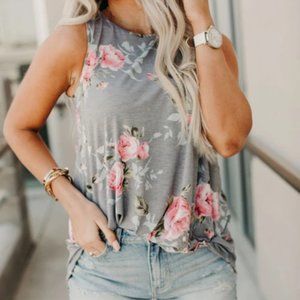 Grey Floral Tank